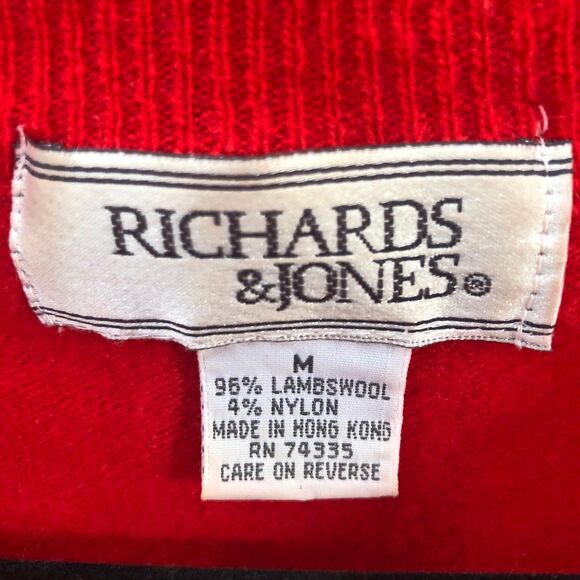 80s Vintage Richards & Jones Red Lambswool Pullover Sweater size M - Picture 6 of 7